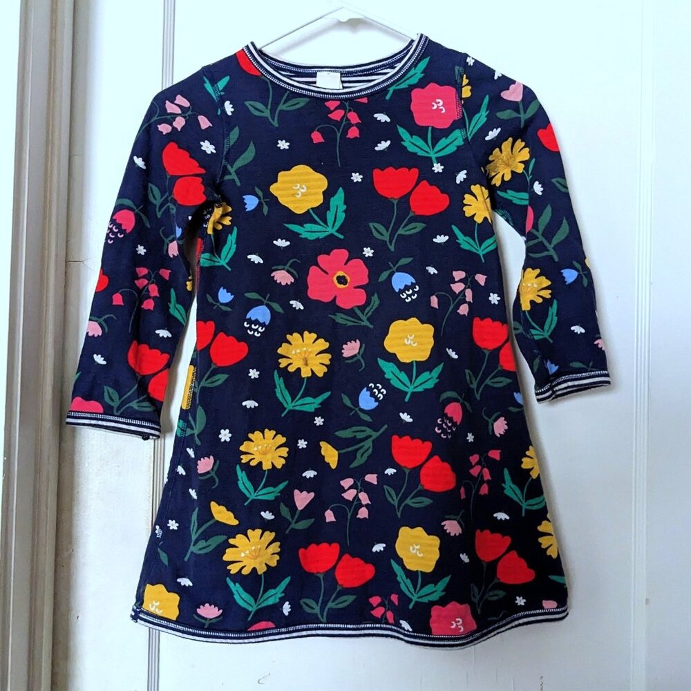Mini Boden Reversible Colorful Floral Striped Dress 7/8 years